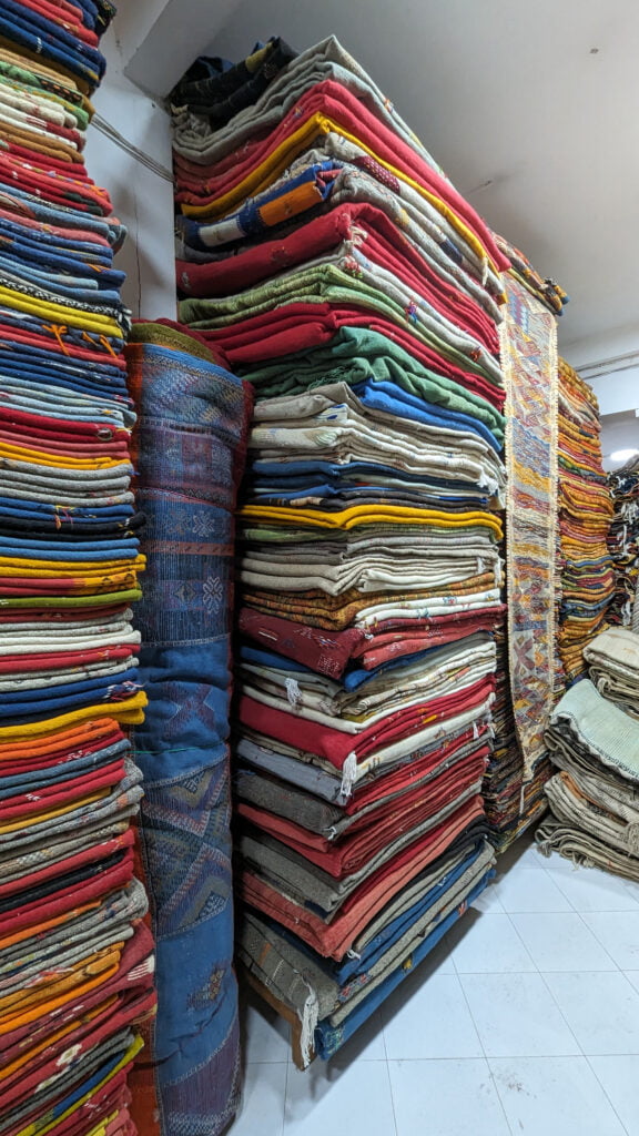 Carpet shop in the vibrant souks of Essaouira.